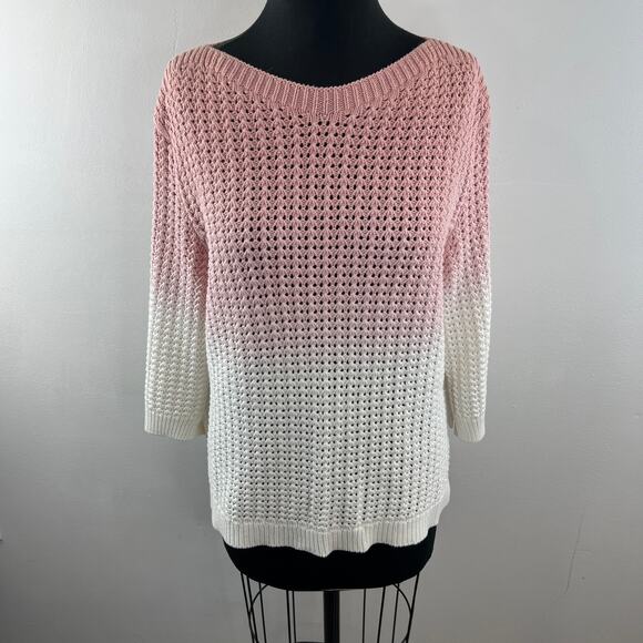 VENUS Pink White Sweater Dip-Dye Boat Neck 3/4 Sleeve Drop Shoulder Size Large L - Picture 2 of 8